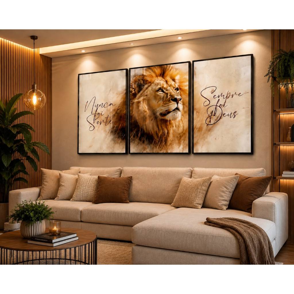 Quadros Decorativos Grande Sala Quarto Leao Nunca Foi Sorte Sempre Foi Deus 122x60 4k