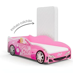Mini Cama Carro Infantil Feminina Menina em MDF Adesivada com Personagens Divertidos Colchão Incluso – AV