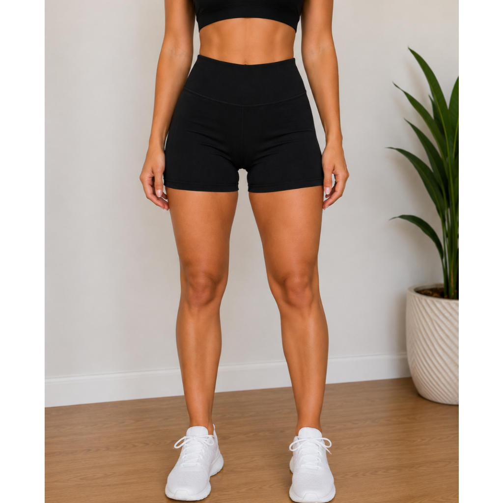 Short Fitness Canelado Sem Costura Academia Zero Transparencia Feminino Poliamida Dia a Dia