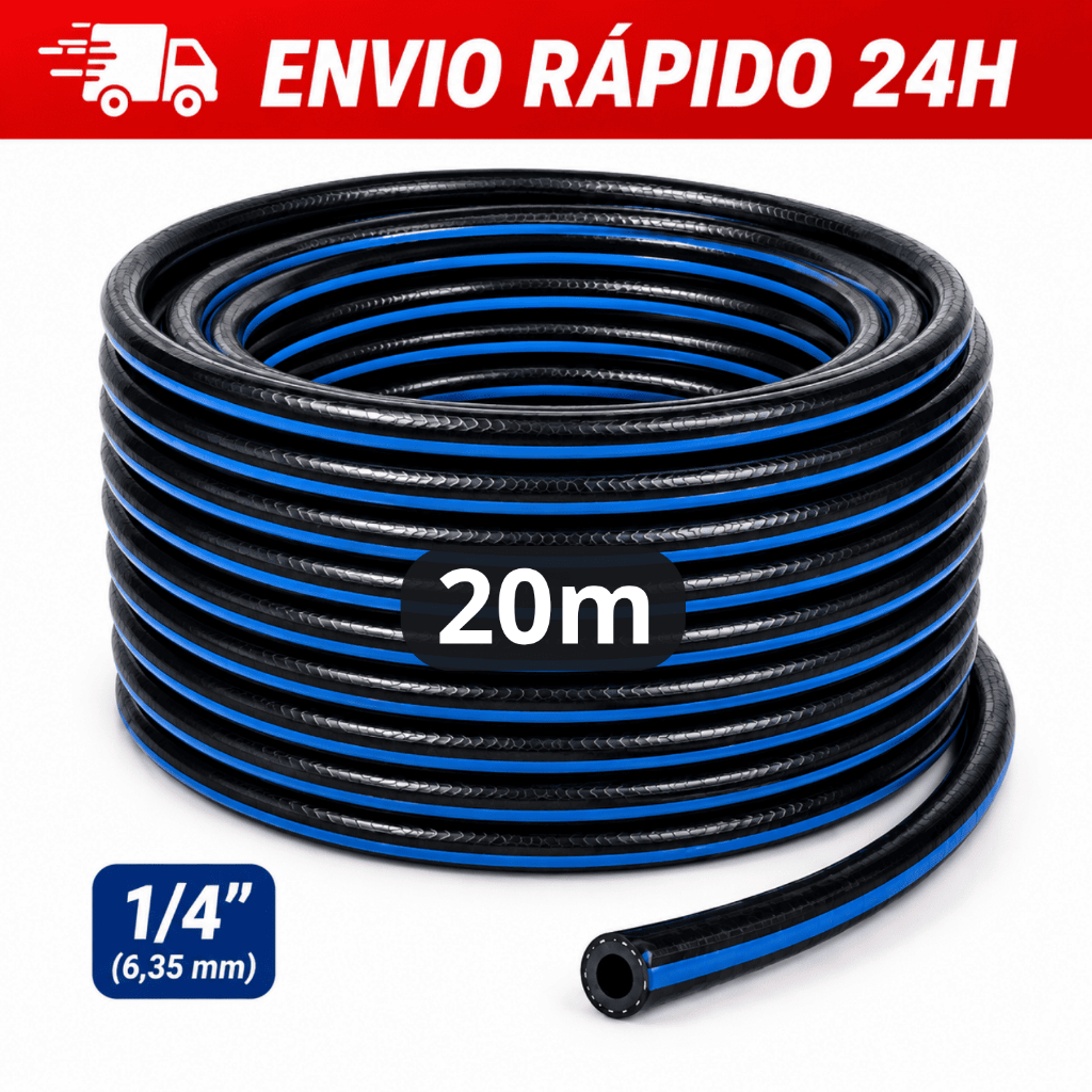 Mangueira Para Compressor Rolo 20 Metros PT300 1/4 De Ar Comprimido Pneumática Borracha Borracharia