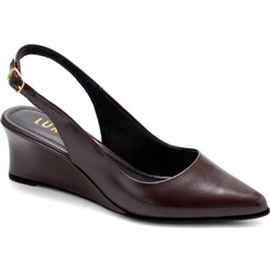 Scarpin Feminino Lumiss Slingback Anabela Salto Baixo Bico Fino Elegante Confortável Casual