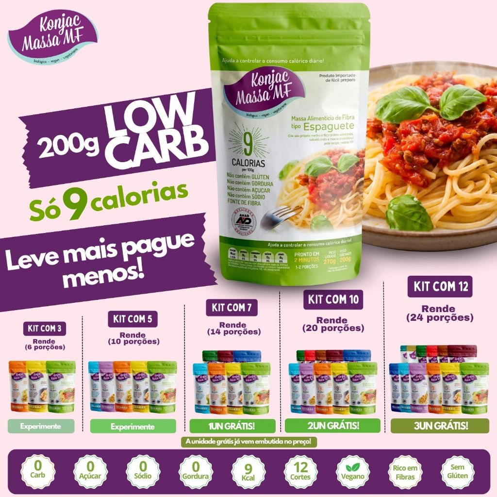 Kit Dieta Tipo Macarrão Konjac Massa Sem Glúten, Zero Carboidrato, Zero Açúcar, com Apenas 9 Calorias!