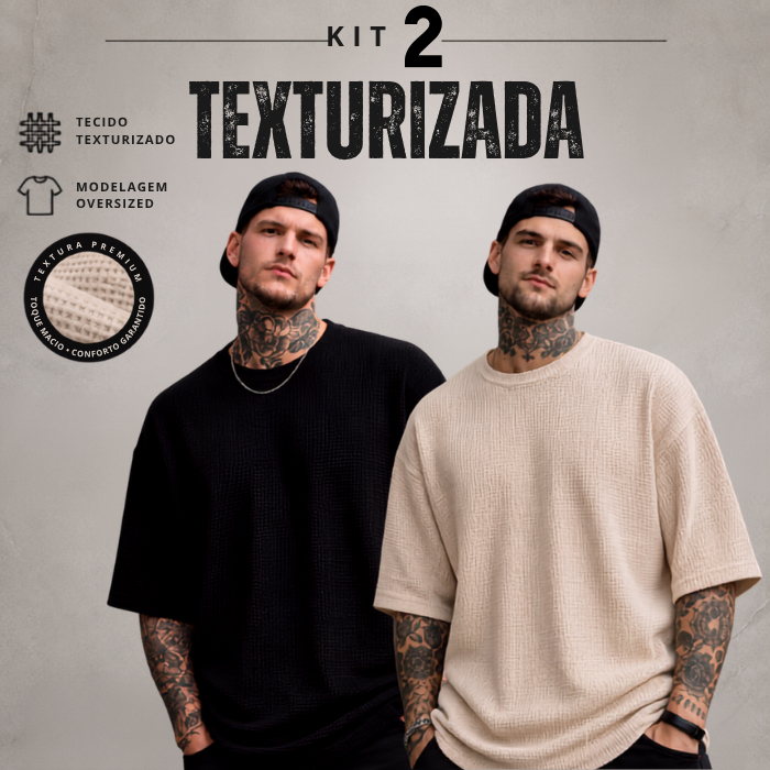 Kit 2 Oversized Camiseta Texturizada Canelada Waffle Streetwear Casual Streetmoda
