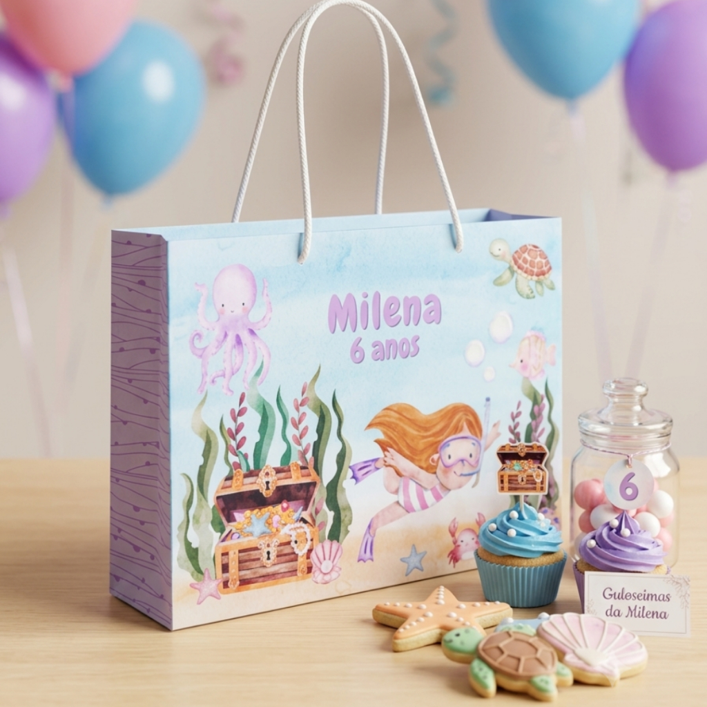 Sacolinha personalizada lembrancinha Fundo do Mar Menina | Personalizados lembrancinha festa infantil
