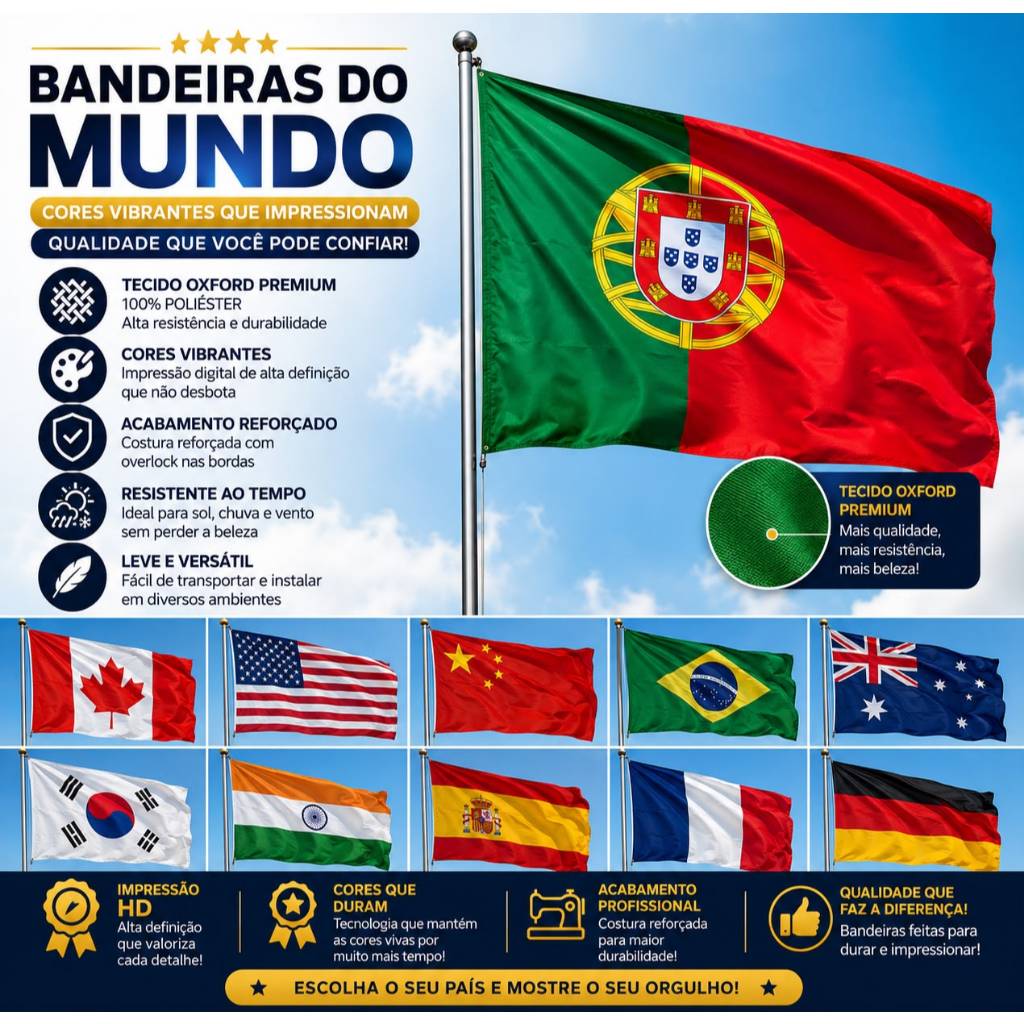 Bandeira De PORTUGAL 150x90 Oxford Alta Definição — imagem 2 de 2
