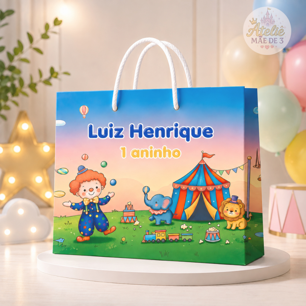 Sacolinhas Personalizadas Circo Lembrancinhas De Festa Aniversario Infantil Papelaria Personalizada Kit 5 ou 10 Un