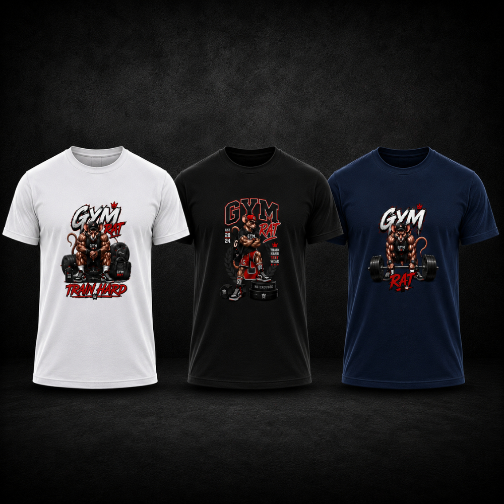 Kit 3 Camisetas Gym Rat Academia Fitness Musculação Treino Masculina Algodão Confortável Resistente