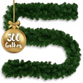 Festão Aramado 300 Galhos Grosso Flexível Natal Luxo 270cm Galhos Varal Para Decoração de Natal