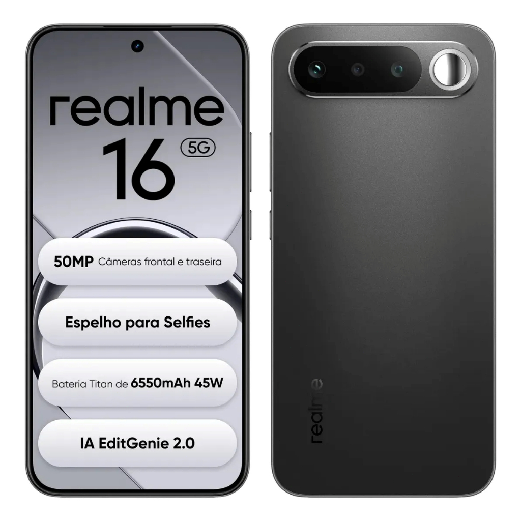 Celular realme 16 5G Smartphone 12+256 GB Original Versão Global Bateria 6550mAh Câmera 50MP NFC IP69 PRO