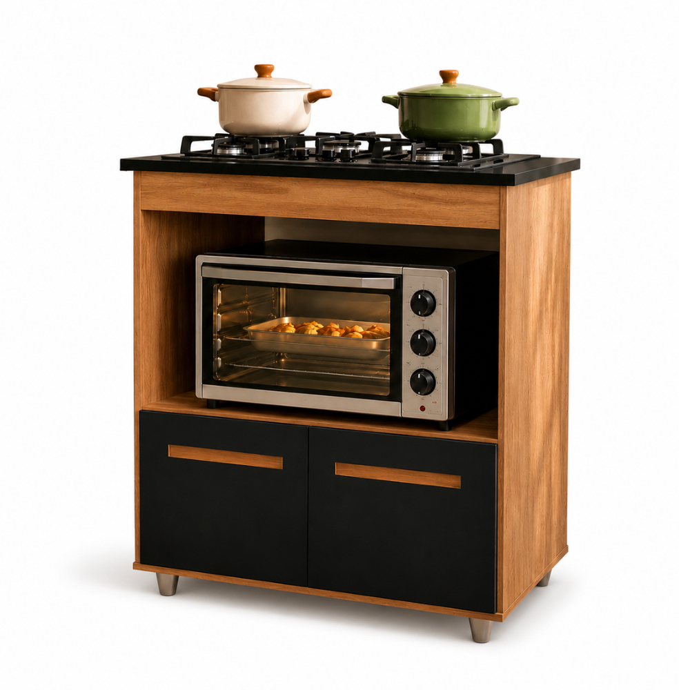 Balcão Cooktop Para Cozinha 4 e 5 Bocas com 2 Portas Compacto - Armário Resistente Balcão Elisa - TrialMoveis