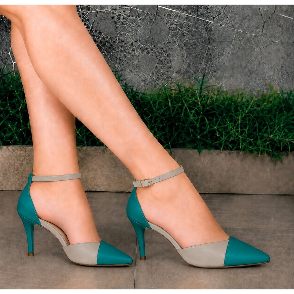 Scarpin Mozione Salto 8cm Bicolor Com Fivela