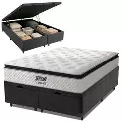 Cama Box Baú Queen Colchão Molas Pocket Ensacadas Tower 158x198x75cm Branco / Preto Gazin - Suporta até 120kg por Pessoa