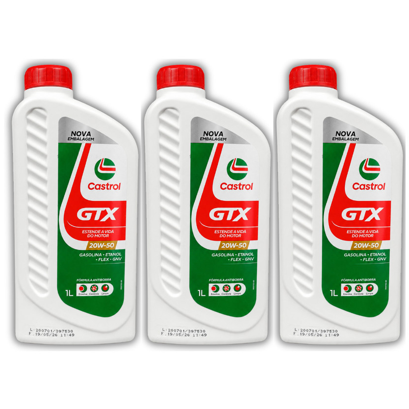 Kit 3 Óleo de Motor GTX 20W50 Mineral CASTROL