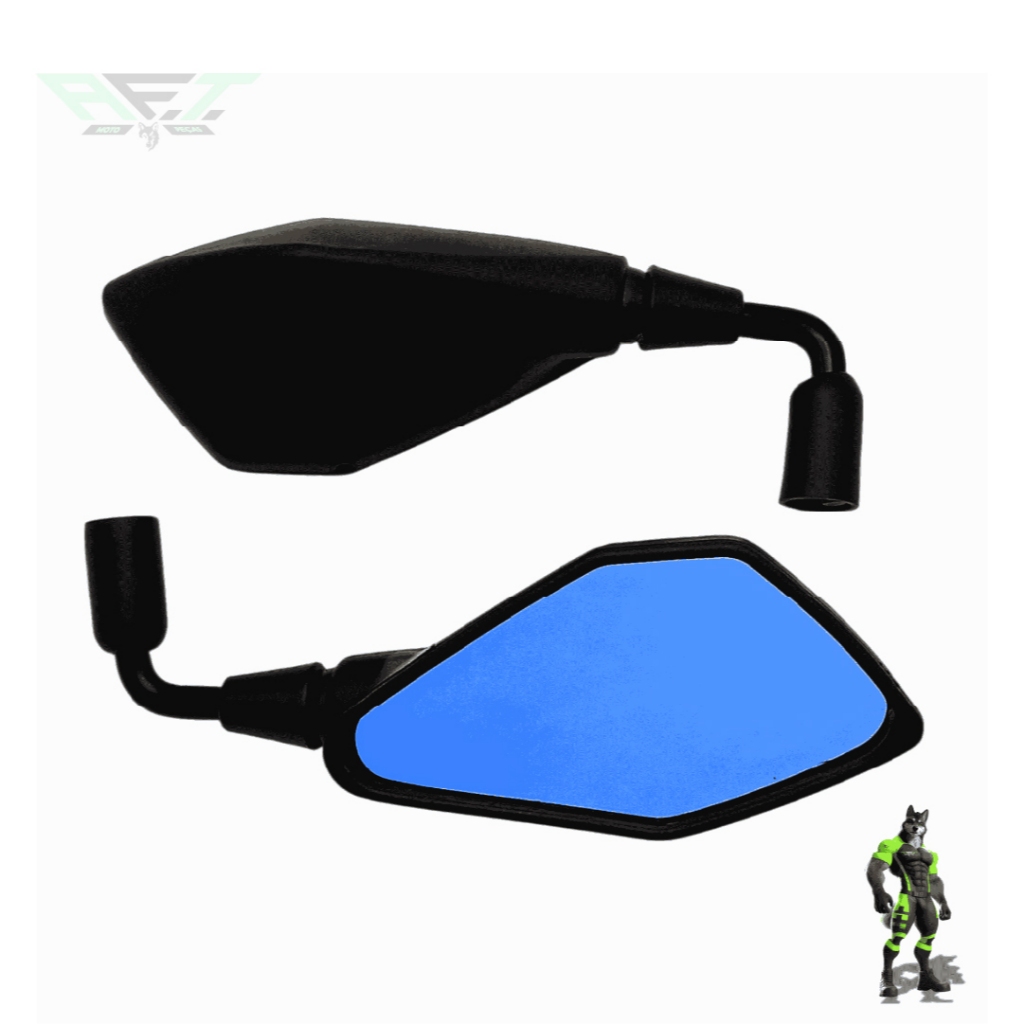 PAR DE RETROVISOR Z400 FIXO ROSCA HONDA HASTE CURTA 90° GRAUS REBAIXADO COM LENTE AZUL