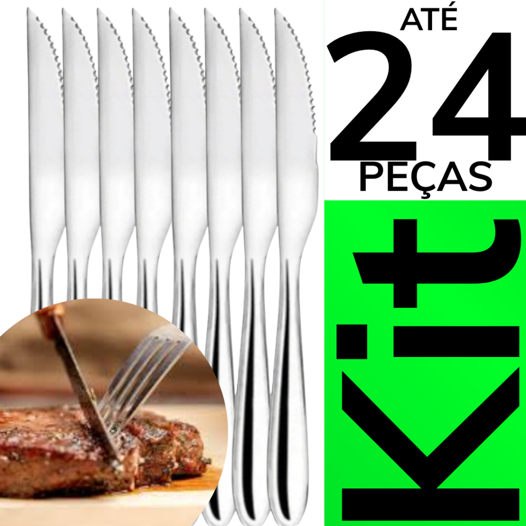 Faca 24,20,18,16,12,8 ou 6 Peças Aço Inox Premium Jogo Talheres Facas de Churrasco Cozinha Buffet Casa