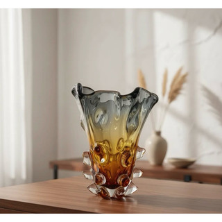 Vaso Decorativo Murano Cinza Quartzo com Âmbar 19x26cm moderno para decorar sala aparador
