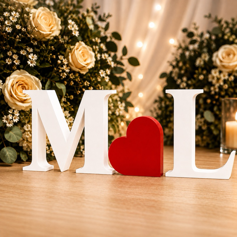 Kit Letras INICIAIS DE MESA com Coração Decoração para seu lar