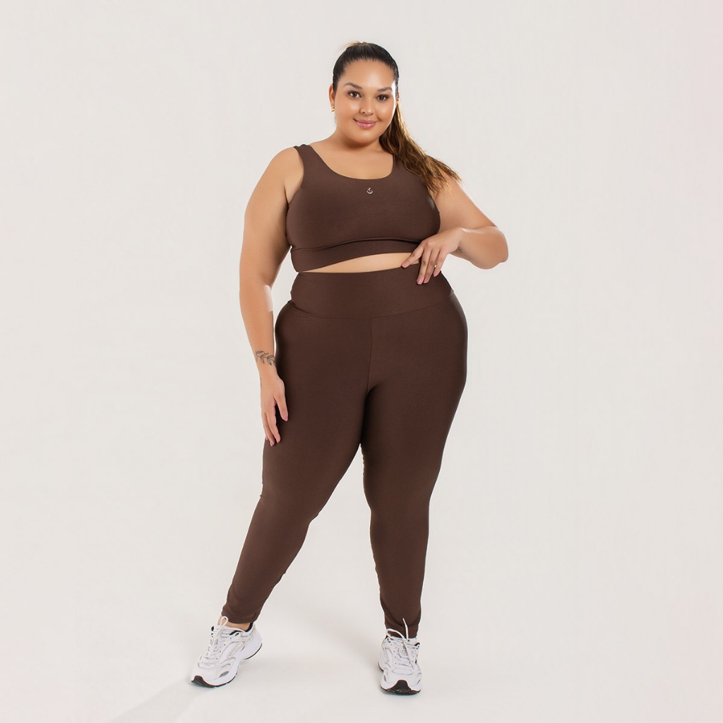 Conjunto Plus Size Academia Feminino Legging Cintura Alta + Top Bojo Removível Zero Transparência
