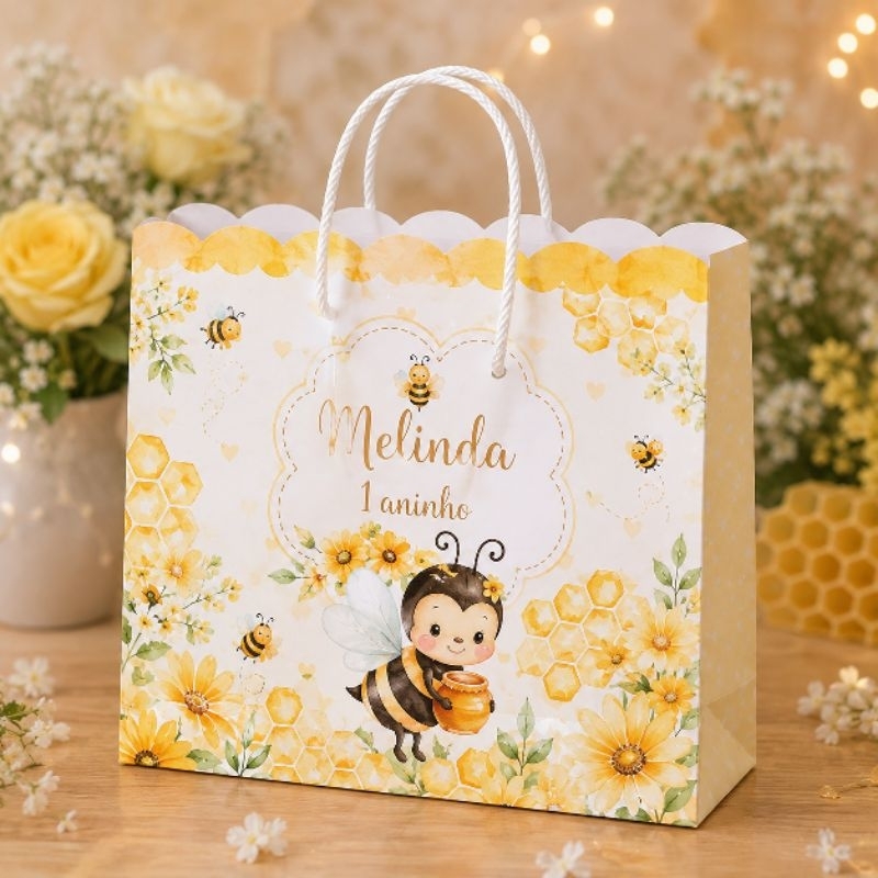 Kit Sacolinha Personalizada Abelhinha Aquarela