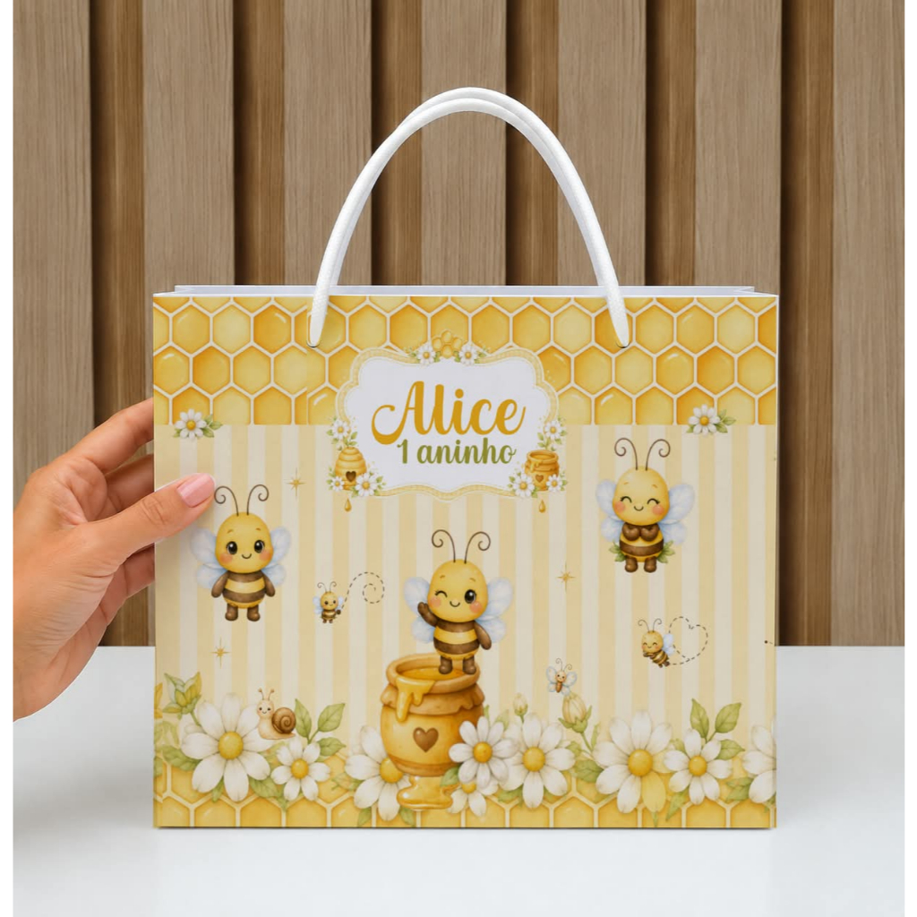 Sacolinha Abelhinha Personalizada/Com Alça/Lembrancinha de Festa Personalizada Abelhinha
