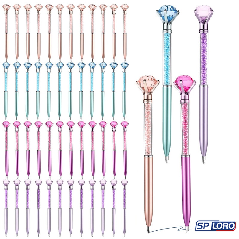 3/6/9/12 pcs Caneta Esferográfica Cristal Diamante Metal Canetas Papelaria Estética 0.7mm Tinta Azul KHH-H12-100