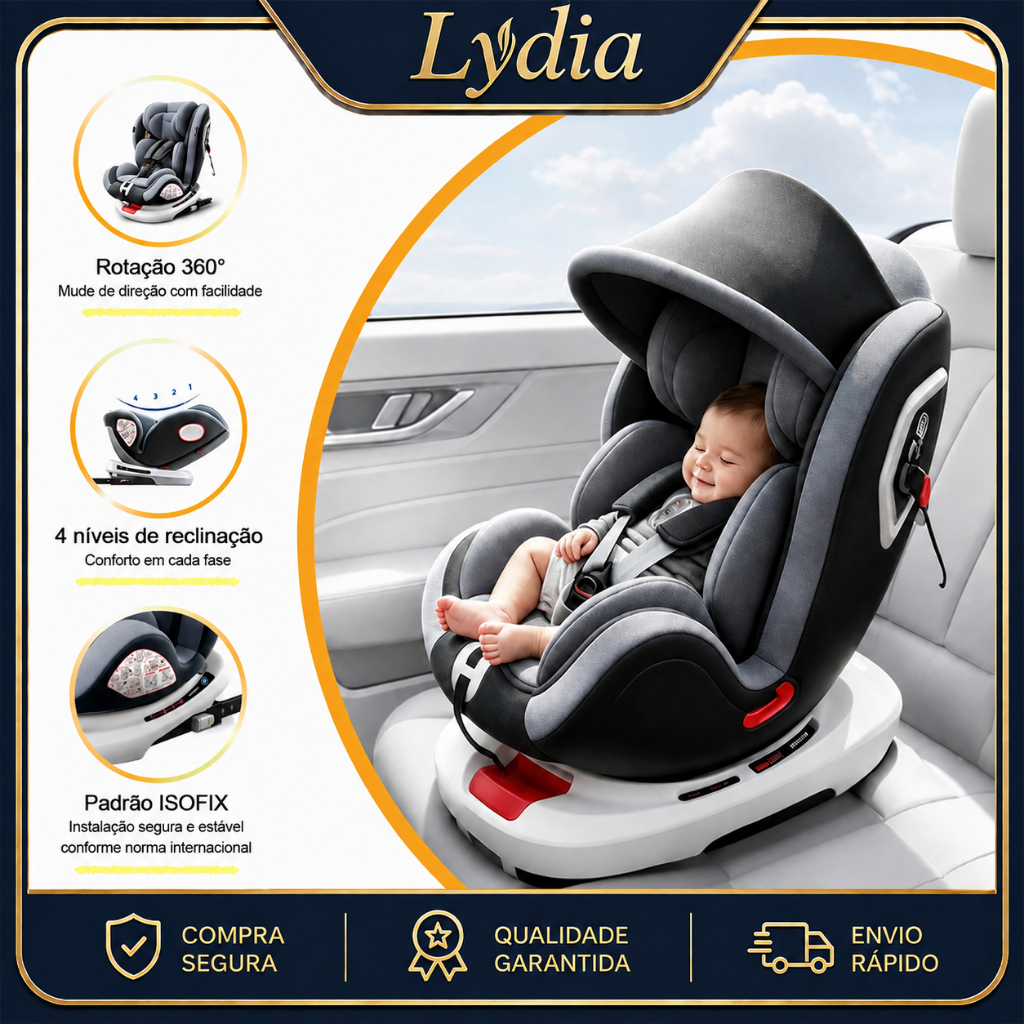 Lydia Cadeira Infantil ISOFIX 360° para Carro 0 a 12 Anos Assento de Segurança Reclinável