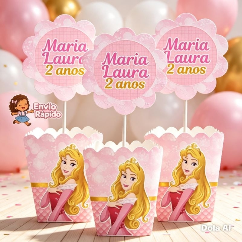 kit de Centro de Mesa Personalizado Caixa Cachepot Aurora Bela Adormecida Cachepô Enfeite Arranjo