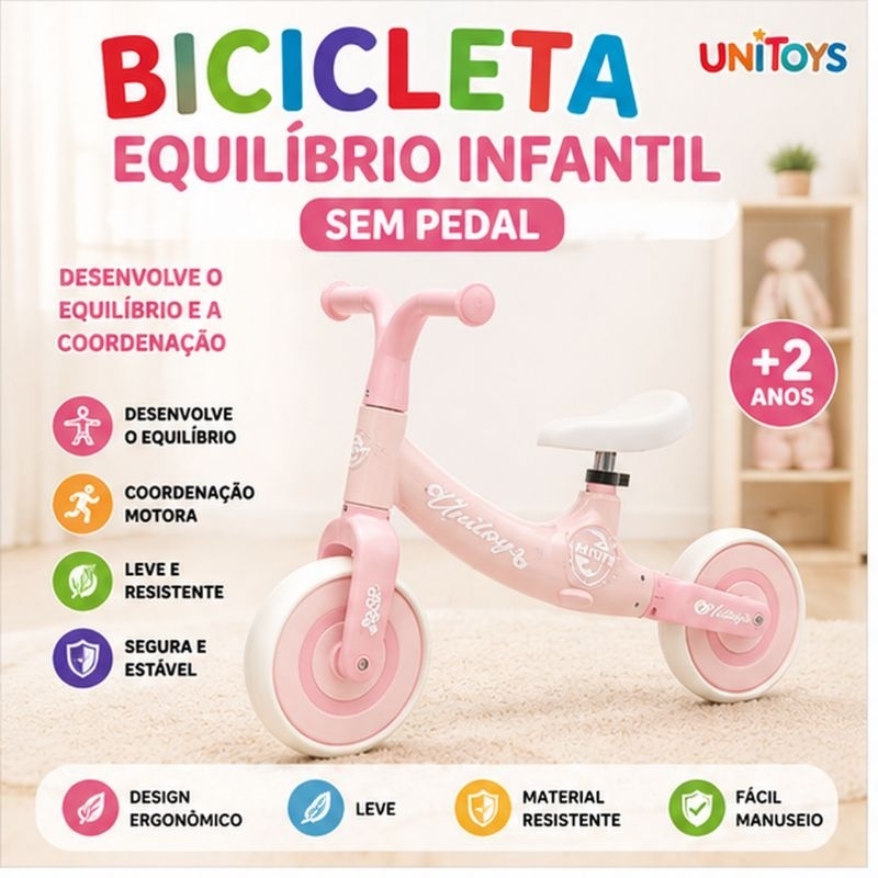 Bicicleta Equilibrio Infantil Sem Pedal Rosa Design Ergonomico Leve Estavel Facil Manuseio Desenvolvimento Coordenacao