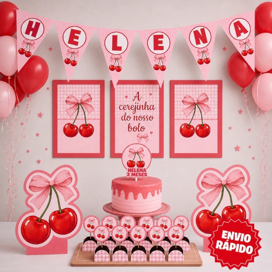 Kit festa Cerejinha Mesversario Cerejinha Aniversário Cerejinha Lembrancinhas Personalizadas Cerejinha Só um bolinho