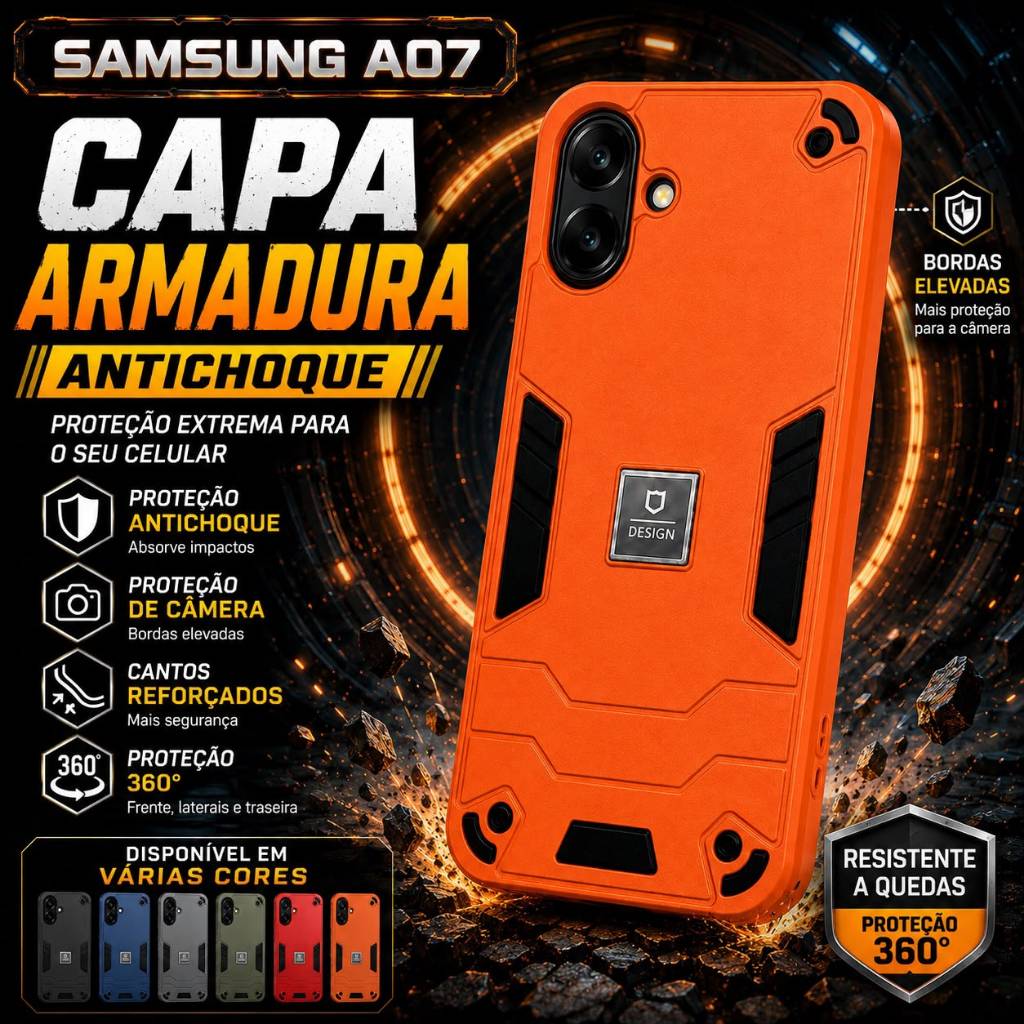 Capa Samsung Galaxy A07 Estilo Mecha Armadura Antichoque Anti Impacto + Película 9D