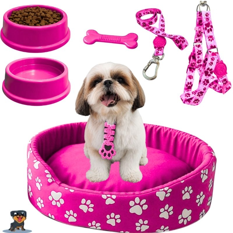 Kit Para Cachorro Luxuoso Pequeno Cama Pet Comedouro Para Cachorro