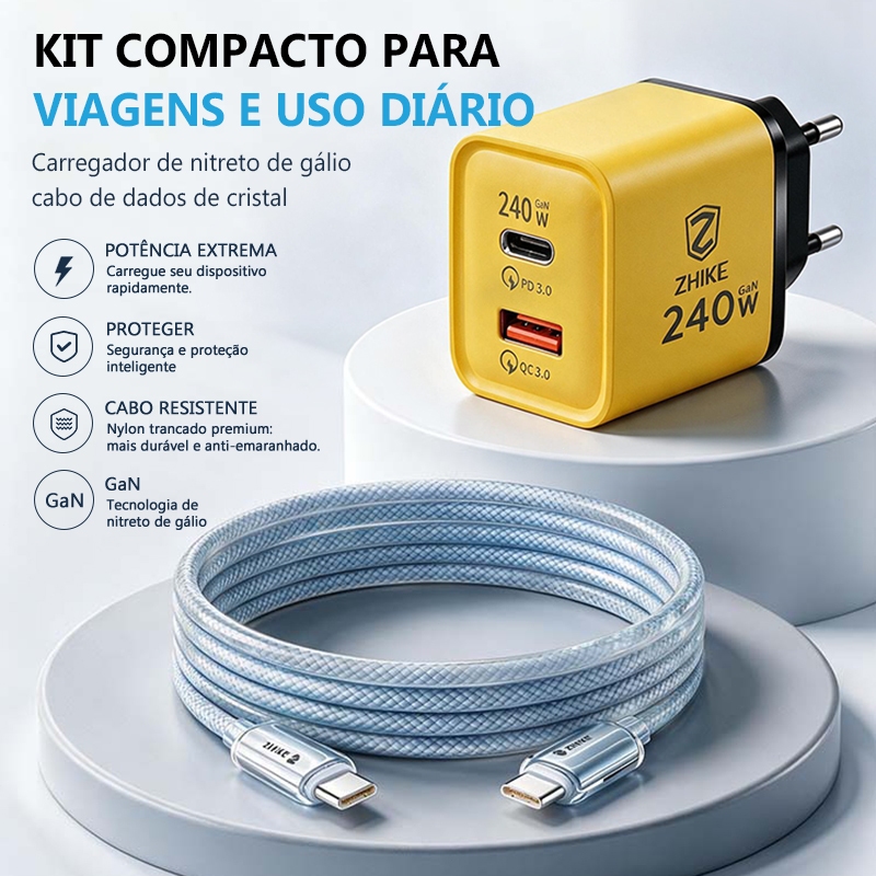 Cabo Carregador Celular Carregamento Rápido Tipo C Para Tipo C 1M Durável Transmissão com GaN Adaptador