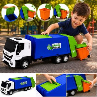 Caminhão De Lixo Brinquedo Menino Caminhão Coletor Grande Articulado Com Caçamba Reciclagem Iveco Tector