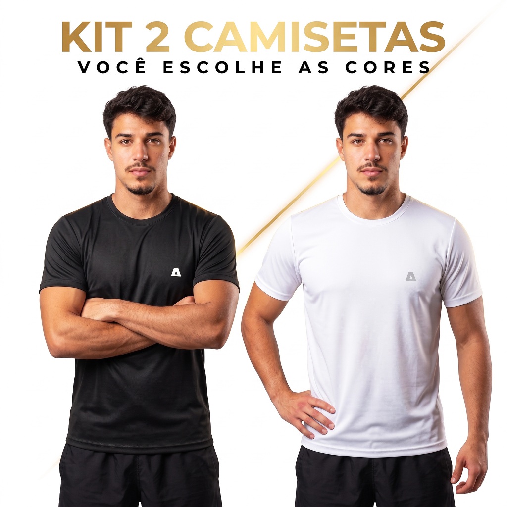 Kit 2 Camisetas Masculinas Academia Dry Fit Algarf Poliéster Respirável Esportiva Fitness Manga Curta