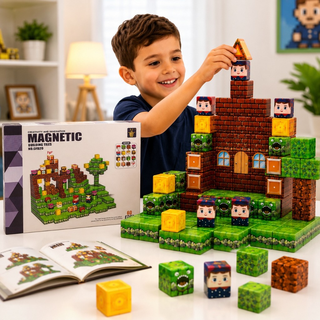 60 Blocos De Montar Infantil Magnético Construção Educativo