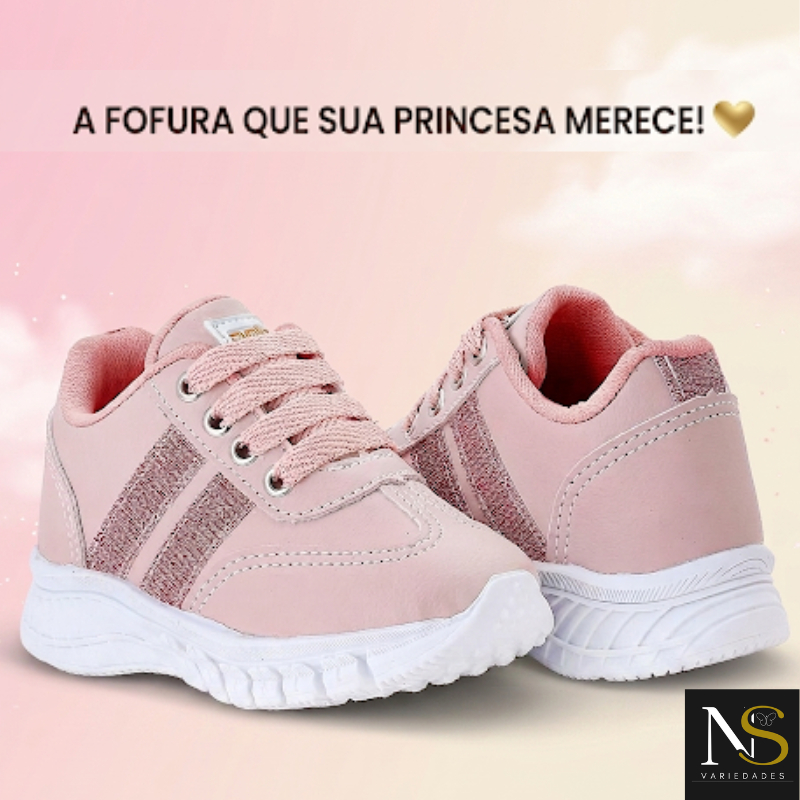 Tenis Infantil Menina Rosa com Gliter Casual Escolar Confortável Leve Antiderrapante Kids Feminino