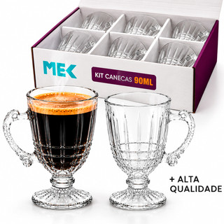 Jogo 18 Xicaras Caneca Cristal Vidro Haste Taça 90ml Transparente Café cappuccino Chá