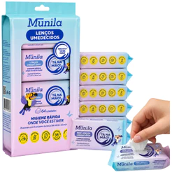 Mini Lenço Umedecido Tá na Mão Pack com 64 Lenços- Munila