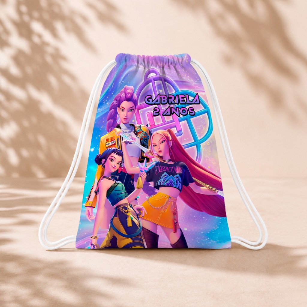 10 Mochila Personalizada Infantil 18x26 Sacolinhas Surpresa Festa Aniversário Lembrancinha Guerreiras do K Pop M1