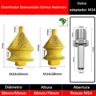 Chanfrador para Porcelanato M14×50mm/M14×38mm Chanfrador Diamantado Ponteira Diamantada para Chanfrar Granito