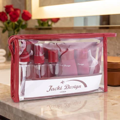 Kit Frascos para Viagem 10 Peças Jacki Design com Necessaire Transparente Spray Pump Silicone Vinho