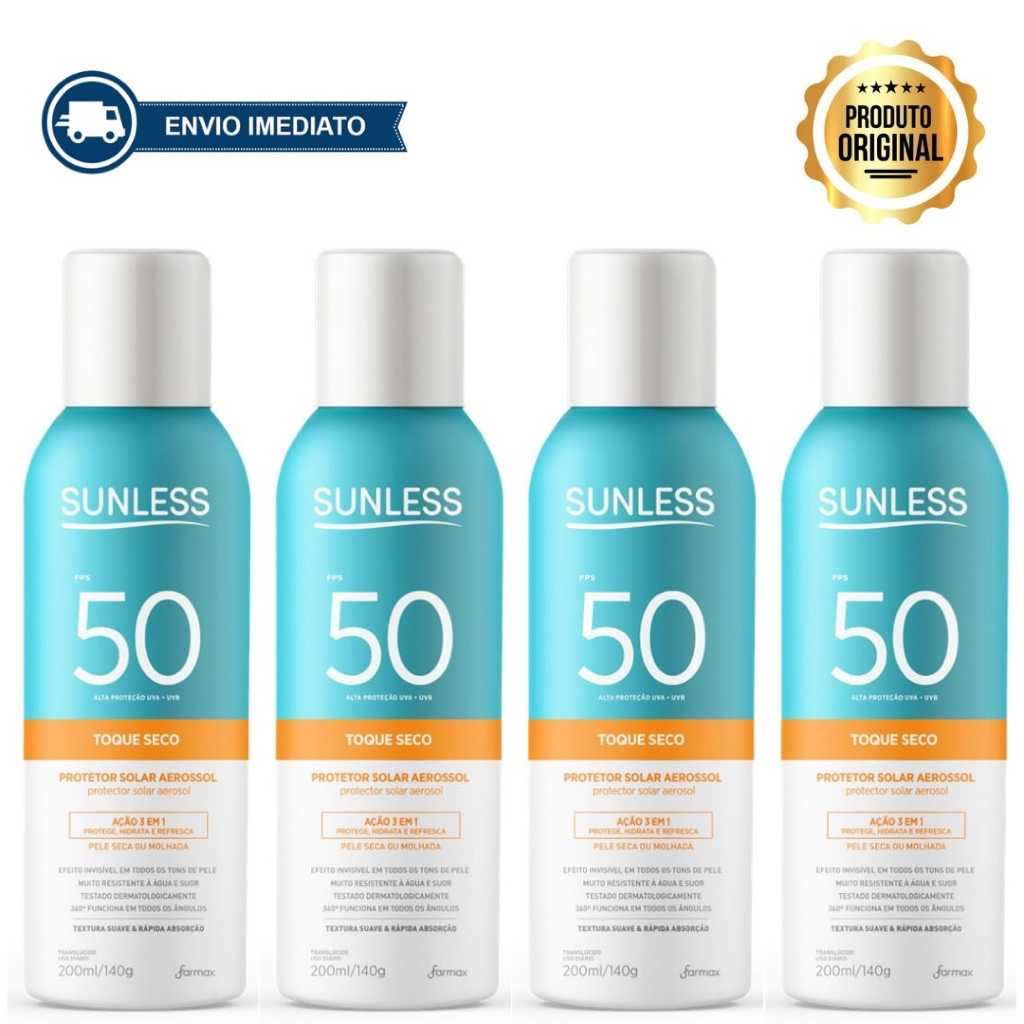 PROTETOR SOLAR CORPORAL FPS 50 AEROSSOL 200ML SUNLESS - TOQUE SECO E RESISTENTE À ÁGUA ENVIO IMEDIATO