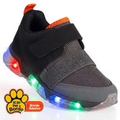 Tênis Infantil Klin Light Menino com LED Fechamneto em Elástico e Tira Aderente - Preto