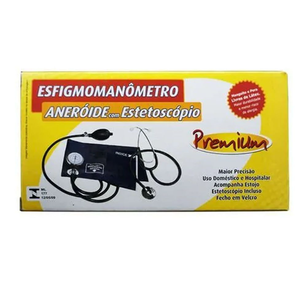 ESFIGMOMANÔMETRO ANEROÍDE COM ESTETOSCÓPIO PREMIUM ADULTO