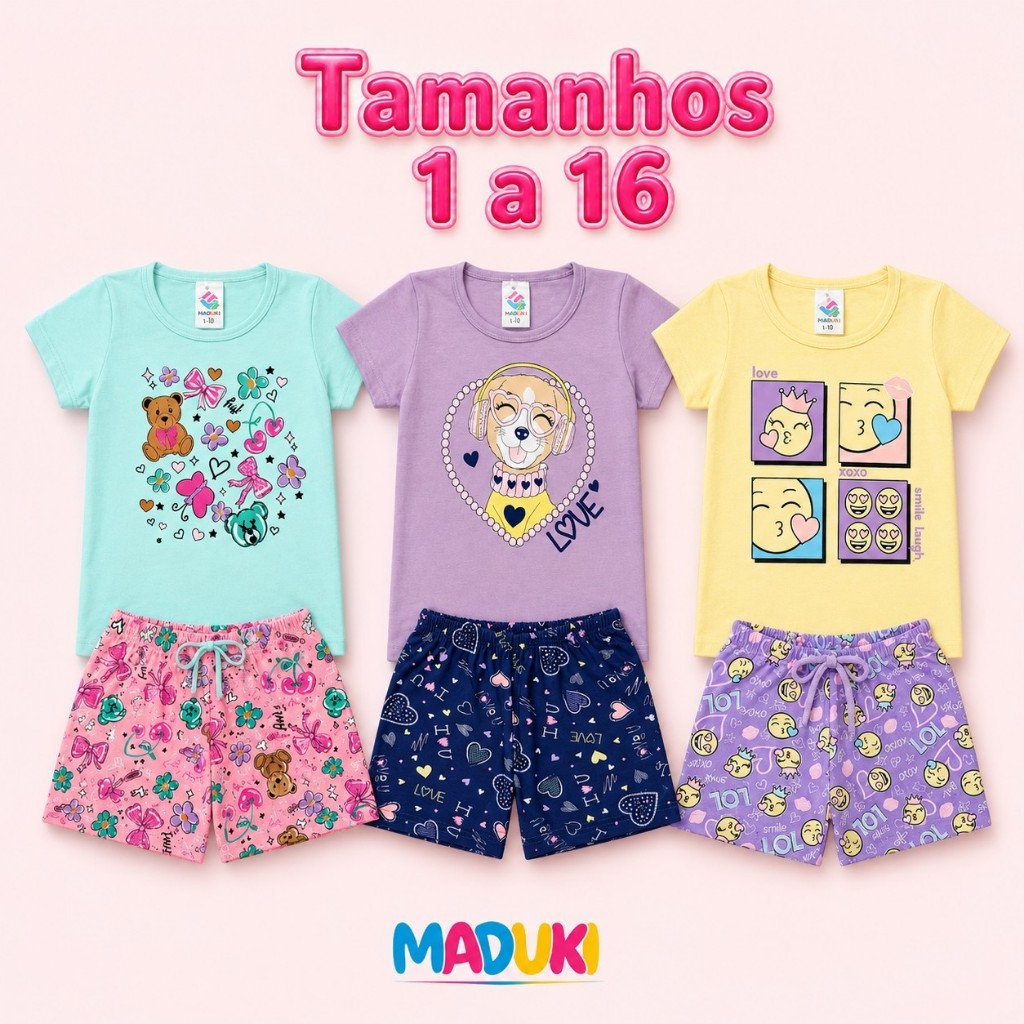 Conjunto Menina Infantil Roupa de Verão Fresquinha e Confortável Tamanhos 1 a 16