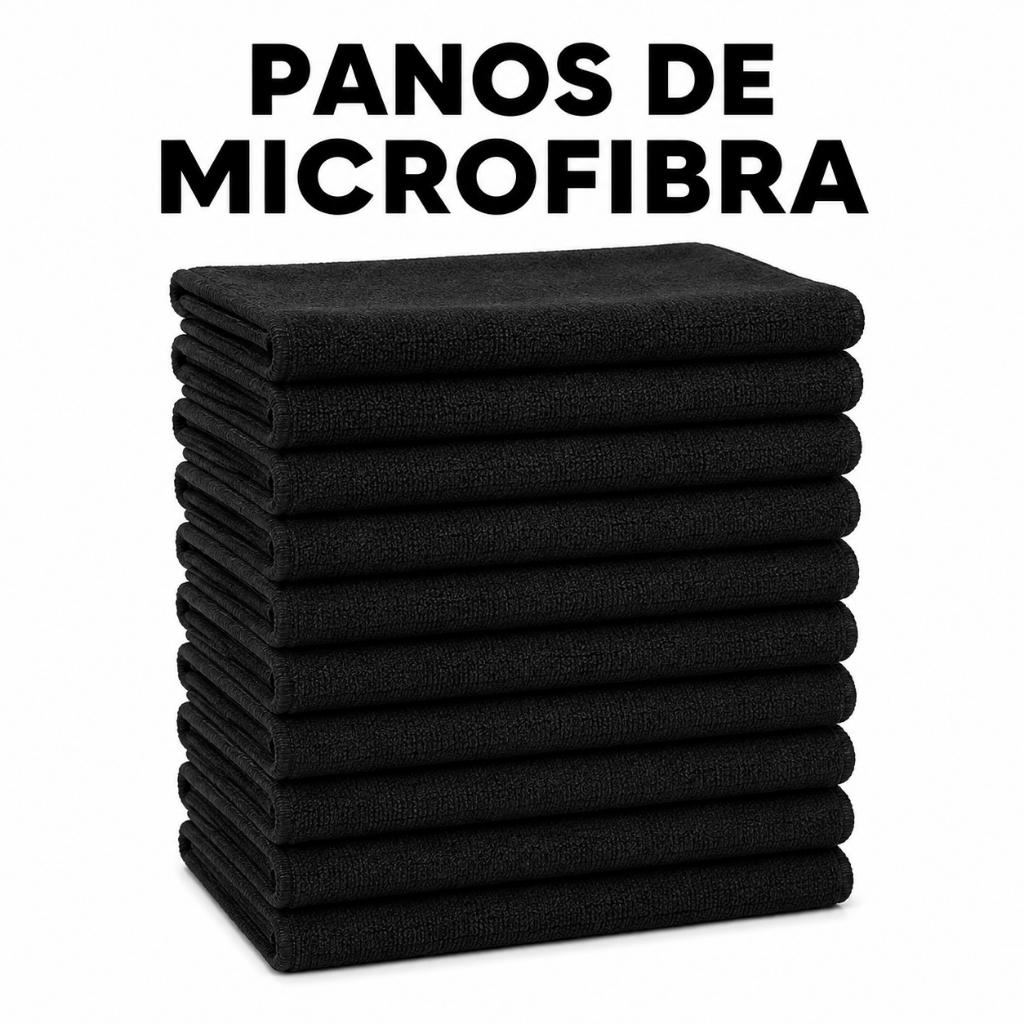 Kit 10 Panos Pretos de Microfibra Limpeza Alta Absorção Multiuso Casa Carro Vidros Não Evidencia Sujeira Paninho de PIa