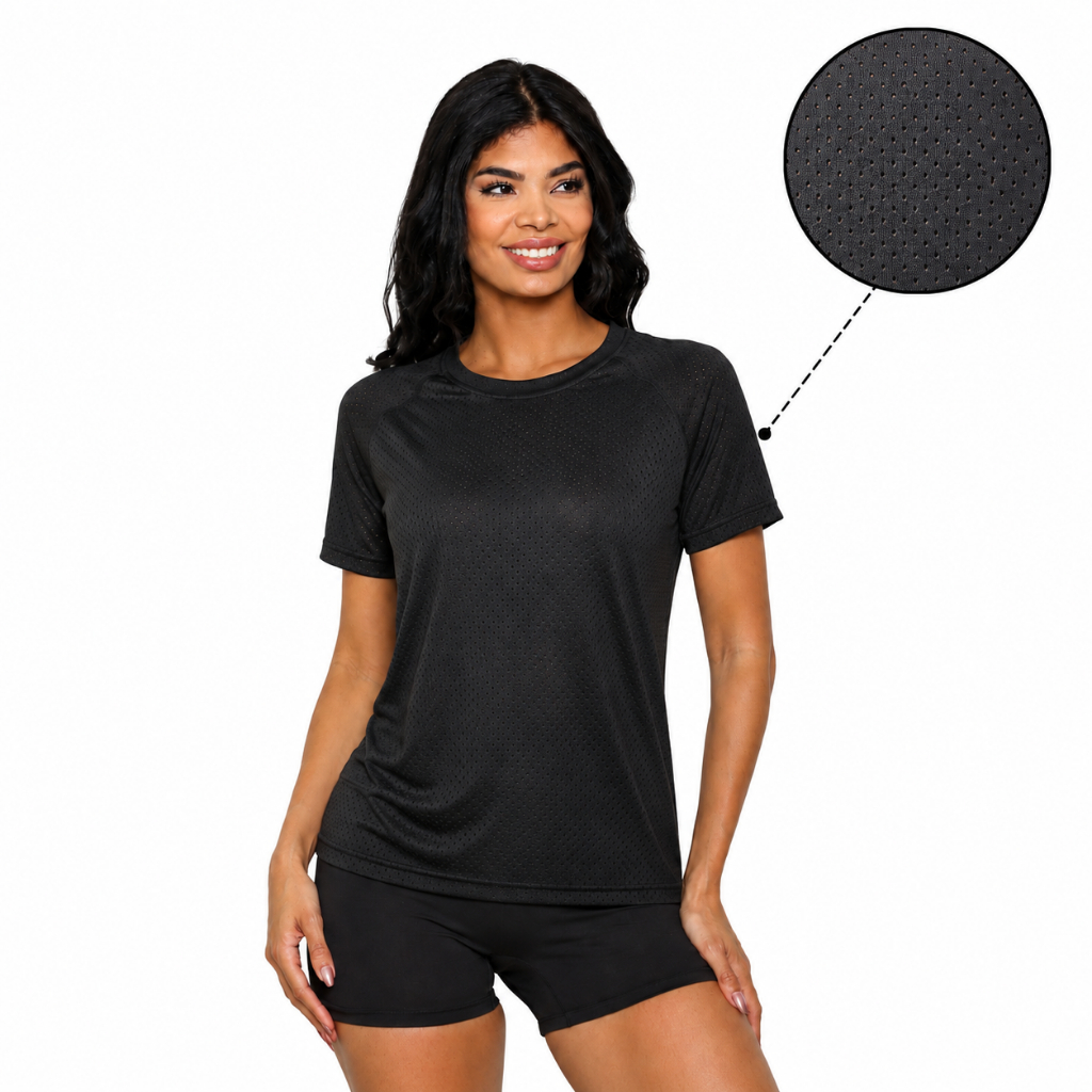 Camiseta Feminina Dry Fit Blusa Furadinha Respirável Secagem Rápida Academia Fitness Corrida Musculação