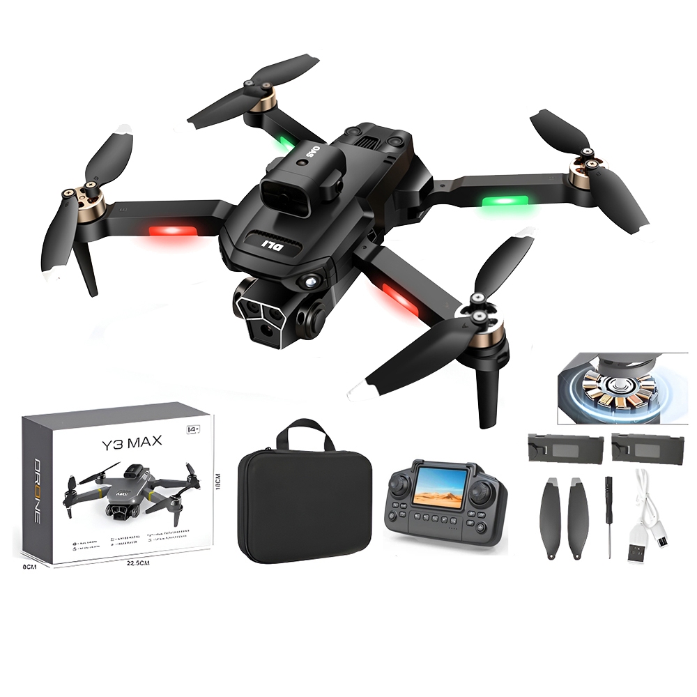 DLI Drone Y3max com Tela de 4.3 polegadas 4K Dual Câmeras 2.4G + 2 baterias Bag Motor Brushless
