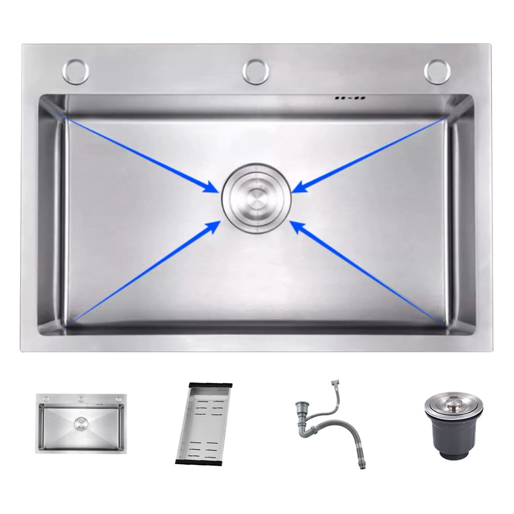 Pia de Cozinha Inox 304 50x40cm — Cuba Quadrada com Acessórios, Nano Escovada, Drenagem Rápida, Fácil de Limpar