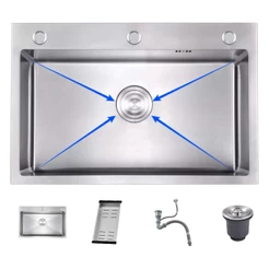 Pia de Cozinha Inox 304 50x40cm — Cuba Quadrada com Acessórios, Nano Escovada, Drenagem Rápida, Fácil de Limpar